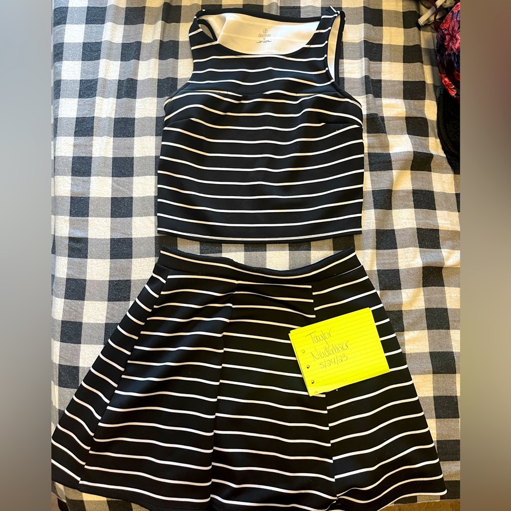 Decree black and white stripped two piece dress